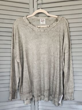 Planet by Lauren G Oversized Scoop Round Neck Comfy Cozy Lounge Top Quiet Luxury